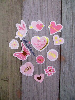(NWOT) 12pc Pink Heart, Butterfly and Flower Sticker Set